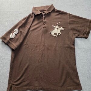 Beverly Hills Polo Club Mens Brown Large Logo Short Sleeve Polo Shirt Size L